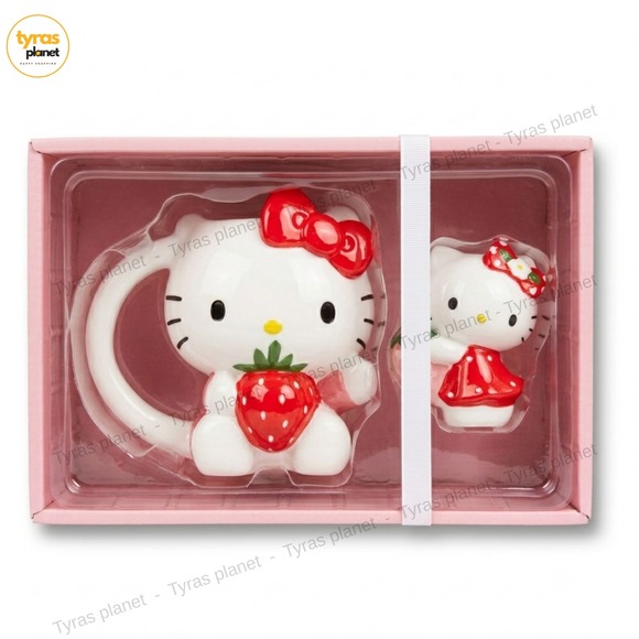 Hello Kitty Other - Hello Kitty Ceramic Mug and Figurine Set with Strawberry Design